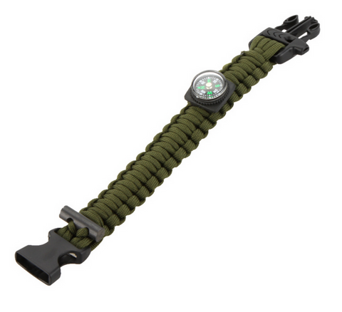 Survival Bracelet m/ Fire Starter & Compass Olive Defendo AS