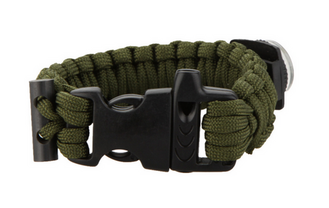 Survival Bracelet m/ Fire Starter & Compass Olive Defendo AS