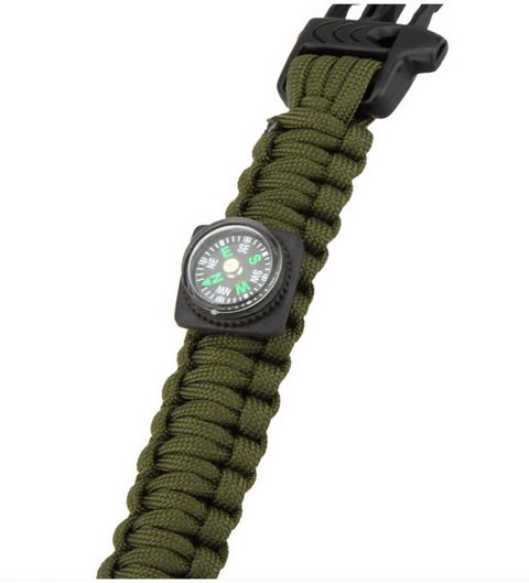 Survival Bracelet m/ Fire Starter & Compass Olive Defendo AS